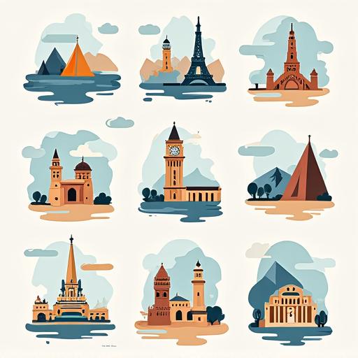 A set of custom illustrations for the Atlas Travel Co. website.